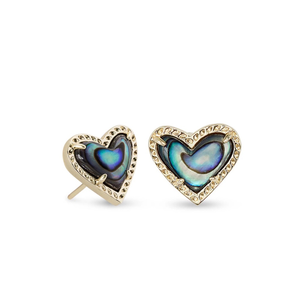 Kendra Scott Ari Heart Stud Earrings Gold Abalone Shell 🩶